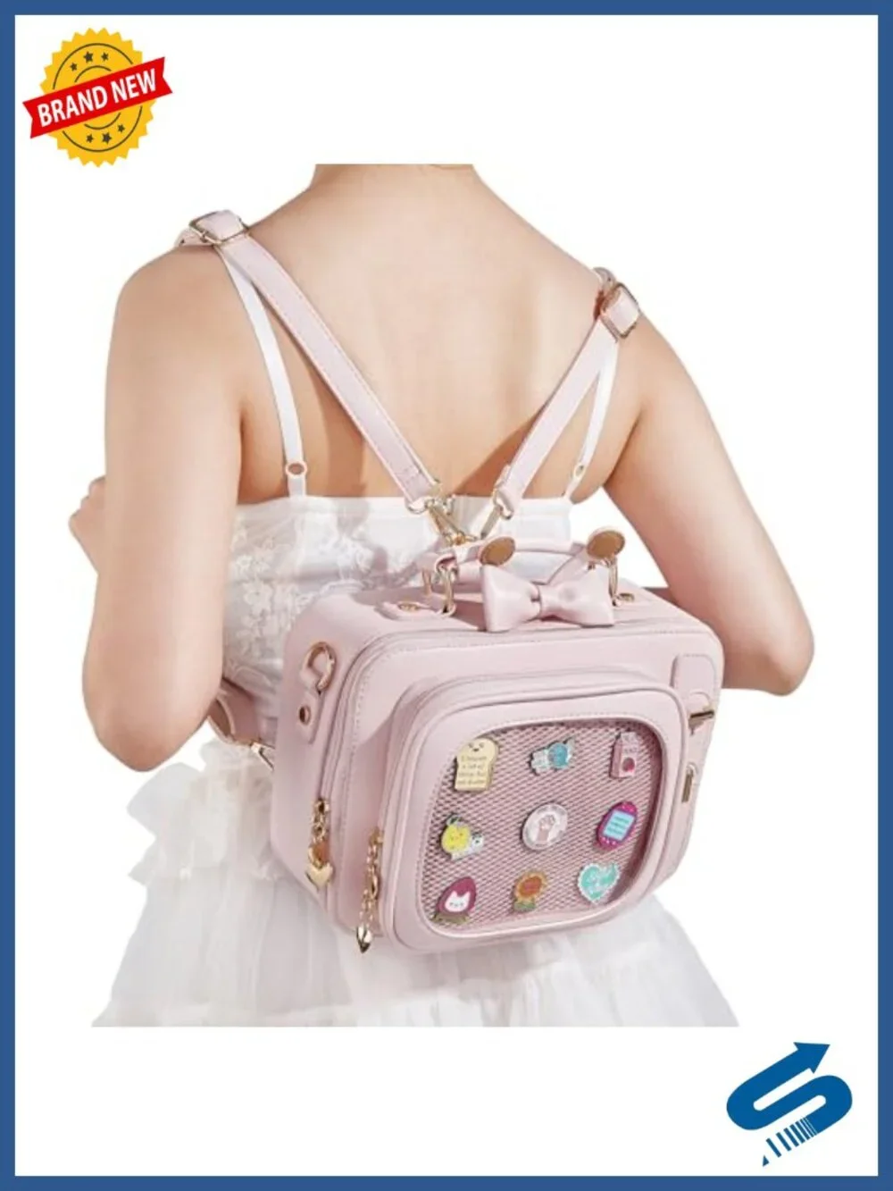 Novelty TV Style Ita Bag Backpack with 2 Inserts Faux Leather Pin Display